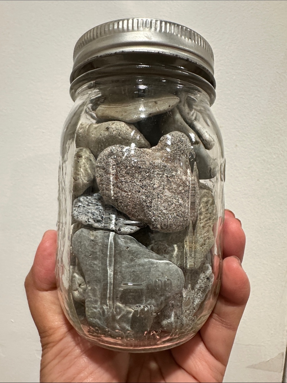 Mason Jar with heart Stones